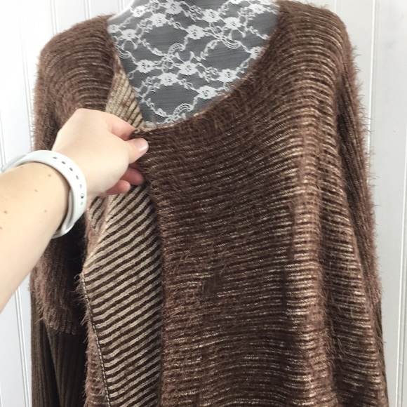 Simply Noelle Brown Tan Striped Cardigan Womens XXL Open Drape‎ Front Eyelash - Picture 2 of 11